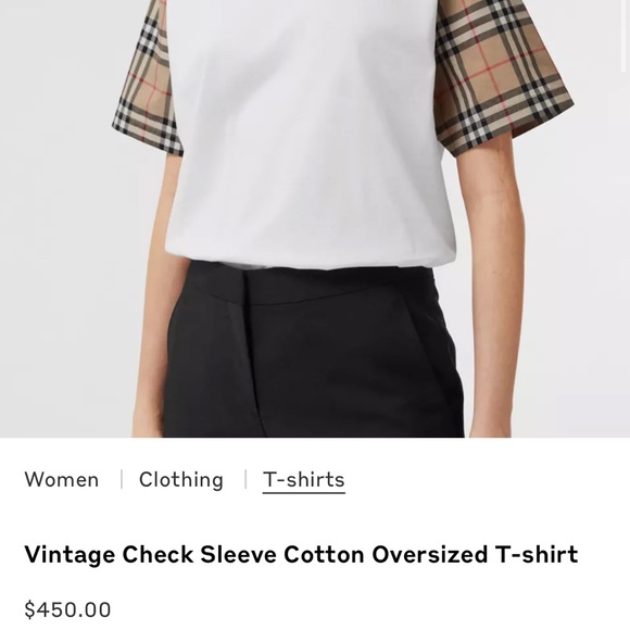 Vintage check sleeve cotton oversized t-shirt - Picture 2 of 3